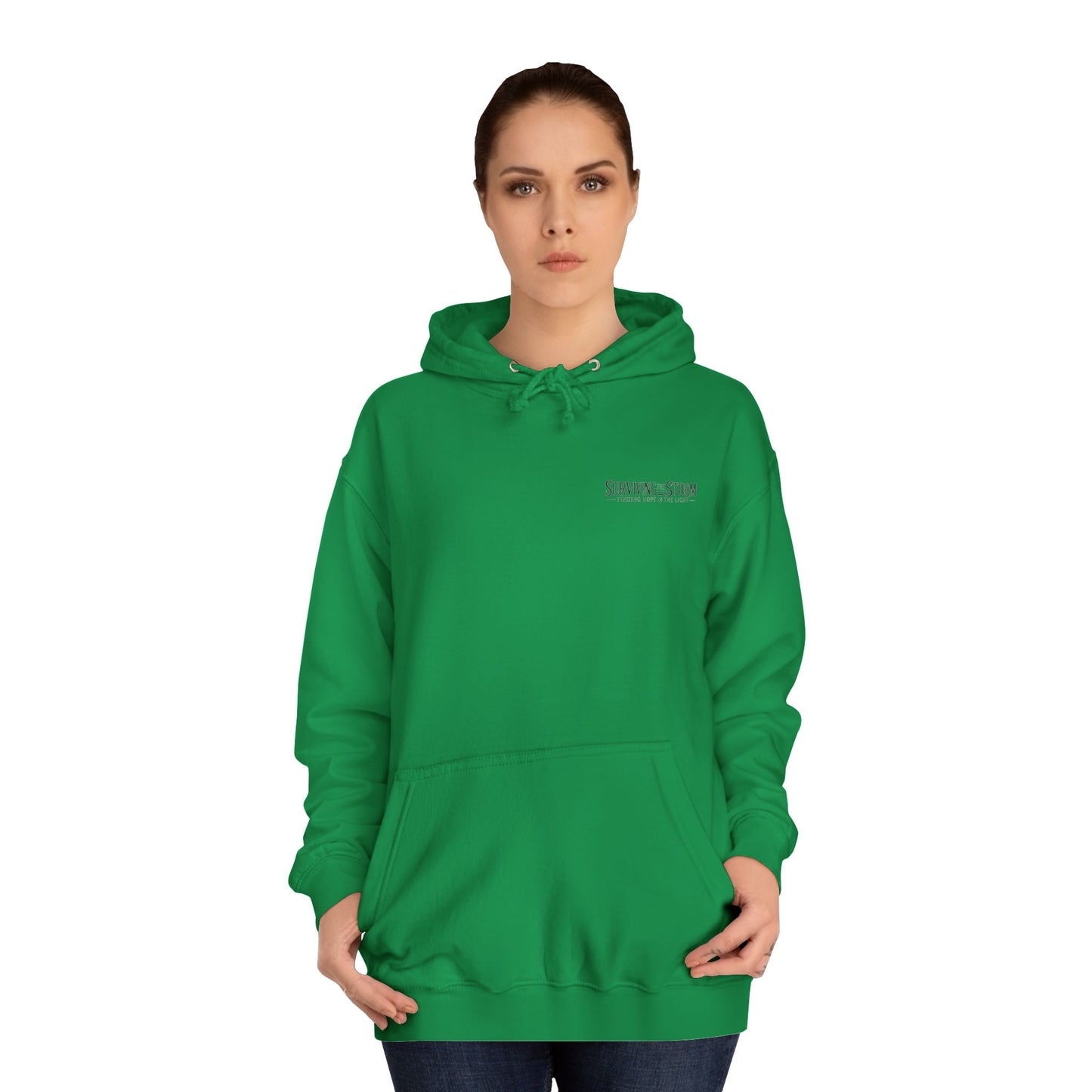 Domestic Violence Awareness Unisex College Hoodie - Surviving the Storm, Finding Hope in the Light